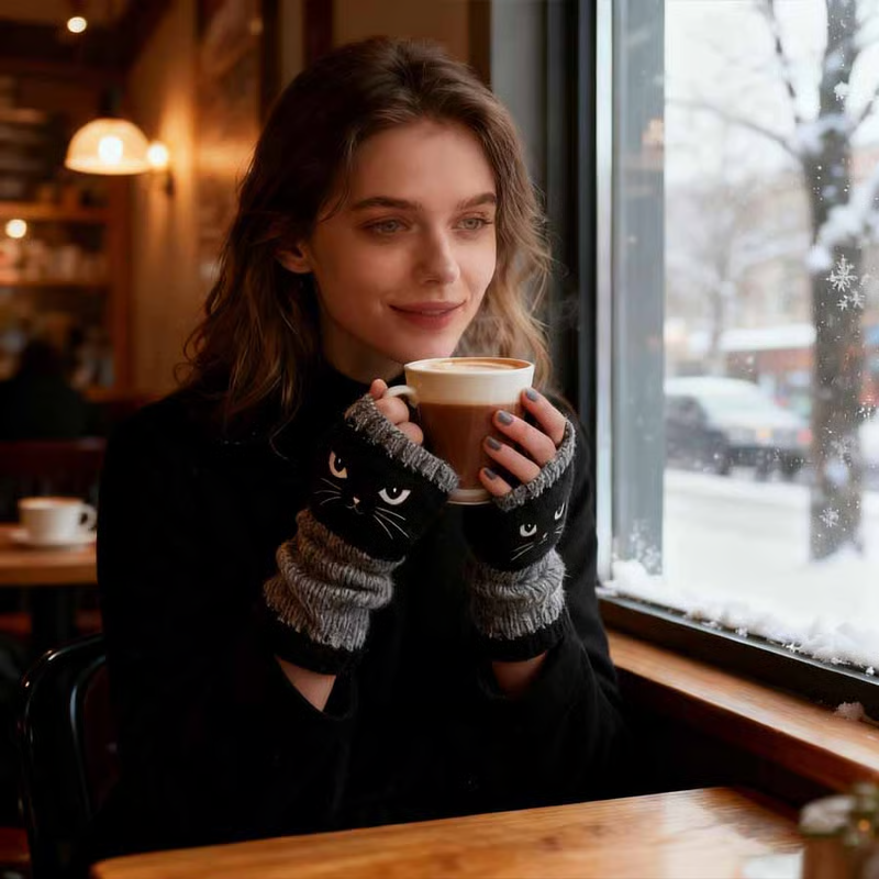 🎁 Promotion du dernier jour 50 % DE RÉDUCTION 🐱 Gants tricotés pour femmes avec motif chat — Pour des mains au chaud et des doigts libres 🧶