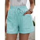 Nouveau pantalon décontracté en coton lin pour femmes, couleur unie, double poches, home shorts