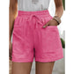 Nouveau pantalon décontracté en coton lin pour femmes, couleur unie, double poches, home shorts