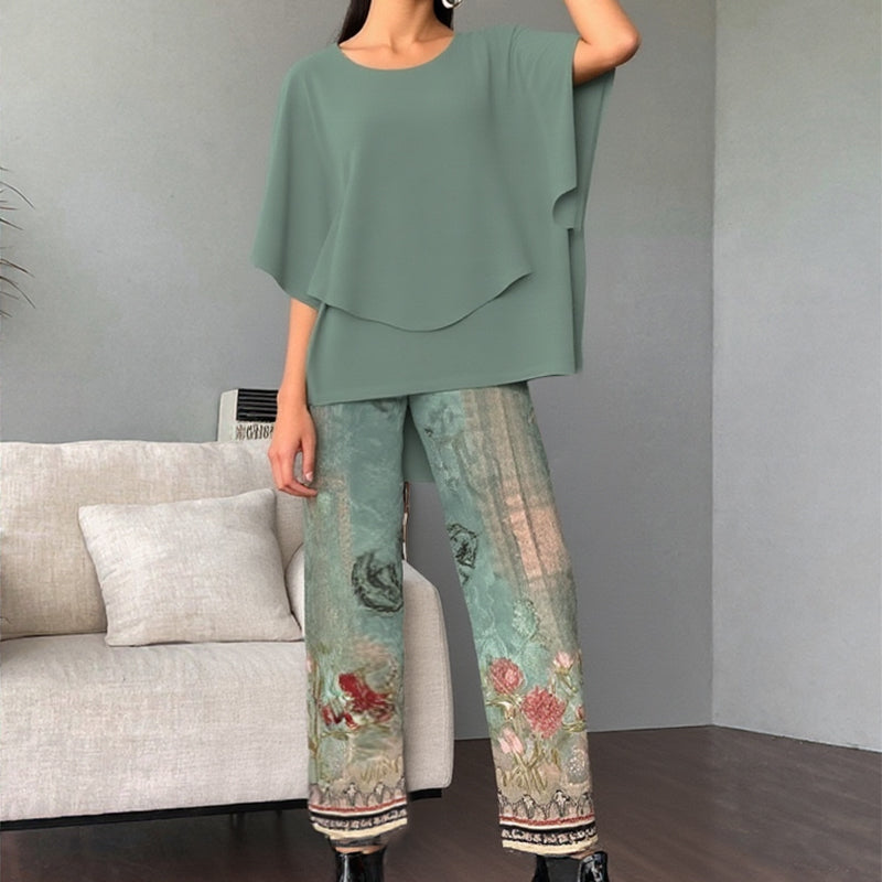 🔥 Ensemble pantalon imprimé et top à col ras du cou