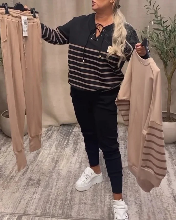 Ensemble sport deux pièces décontracté à rayures