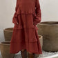 Robe femme à manches longues avec col rond et bordure à volants
