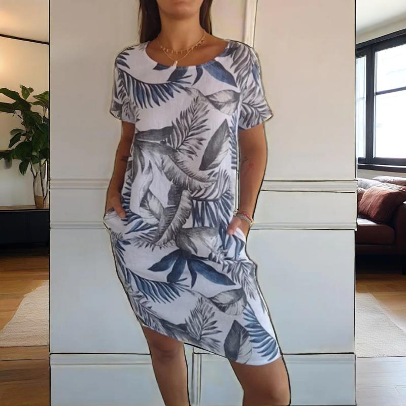 🌷Vente de printemps 53% de réduction🍀Robe à col rond à imprimé botanique pour femmes