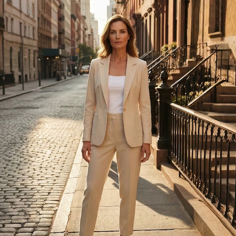 Veste à col pour femme + pantalon - Ensemble élégant pour aller au travail