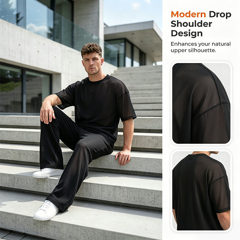 📢📢50 % DE RÉDUCTION !! ⏰Ensemble 2 pièces pour homme : t-shirt et pantalon à jambes larges