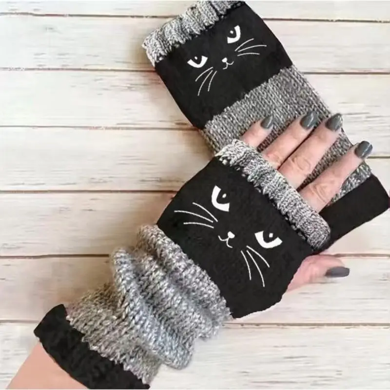 🎁 Promotion du dernier jour 50 % DE RÉDUCTION 🐱 Gants tricotés pour femmes avec motif chat — Pour des mains au chaud et des doigts libres 🧶
