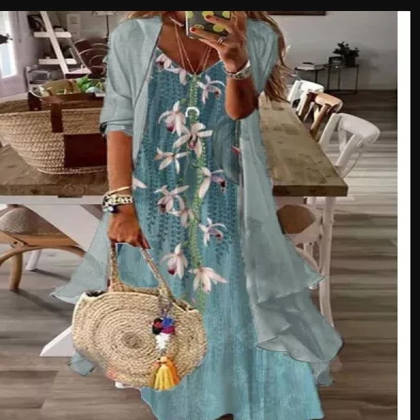 Robe longue à imprimé floral en deux pièces