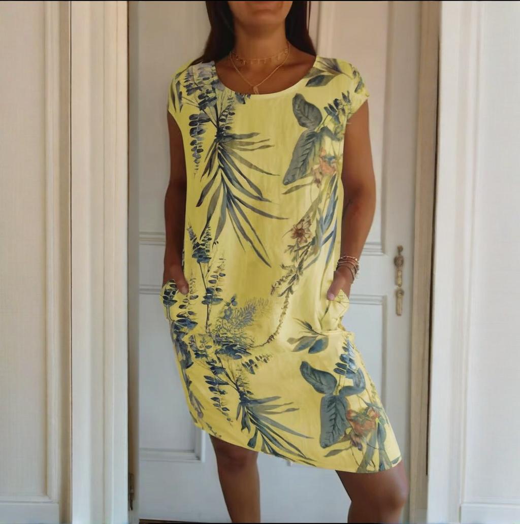 🌷Vente de printemps 53% de réduction🍀Robe à col rond à imprimé botanique pour femmes
