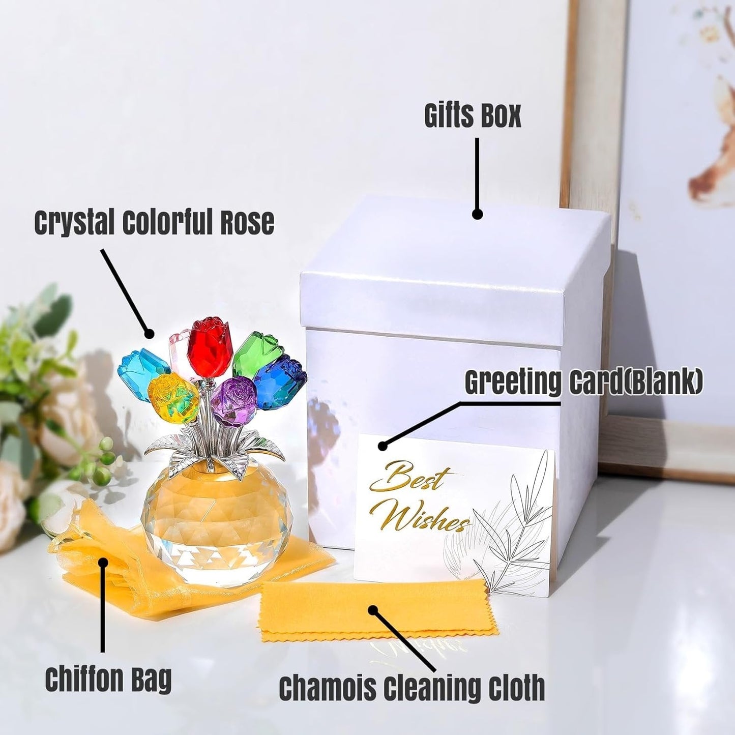 💐 50% DE RÉDUCTION ! ✨ Figurine de fleurs roses en cristal avec vase – Décoration élégante, Fait main & Idée cadeau parfaite 🎁