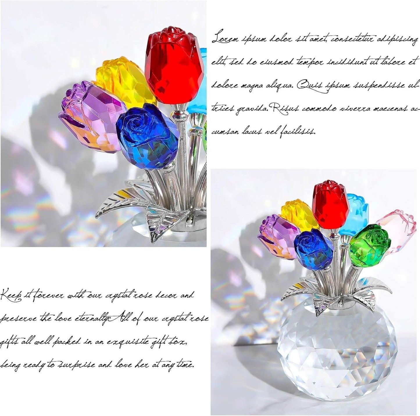 💐 50% DE RÉDUCTION ! ✨ Figurine de fleurs roses en cristal avec vase – Décoration élégante, Fait main & Idée cadeau parfaite 🎁