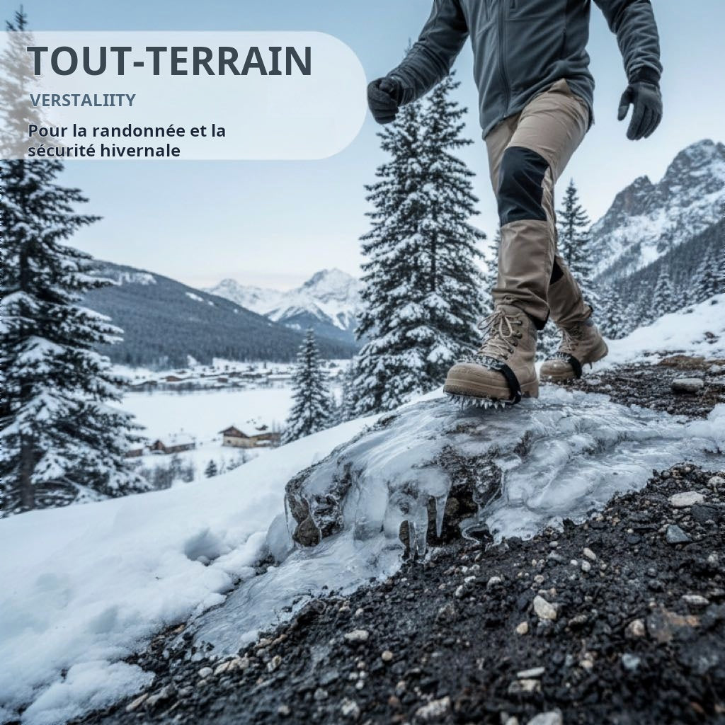 Crampons 26 Dents Acier Manganèse 🥾 | Plaques Antidérapantes en Acier Inoxydable ⚙️ | Pour Glace, Neige, Boue & Escalade ❄️🧗 | Compatibles avec Surchaussures