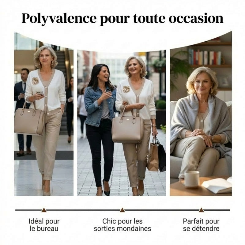 🔥Ensemble décontracté pour femme avec haut à col en V et pantalon taille haute