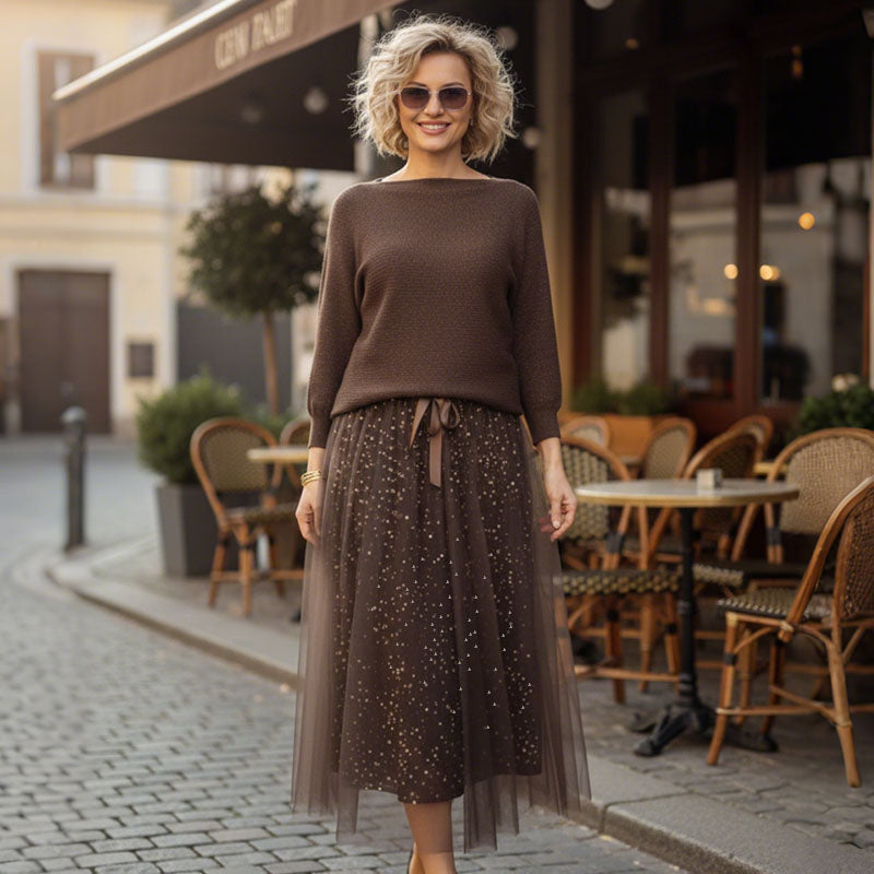 Ensemble 2 pièces pour femme : haut en maille et robe en maille