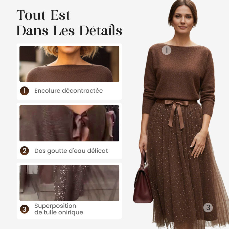 Ensemble 2 pièces pour femme : haut en maille et robe en maille