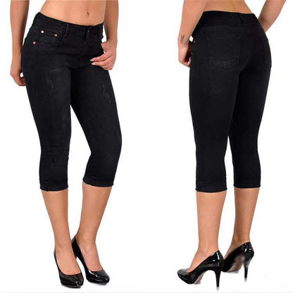 Jean capris déchiré avec ourlet retroussé