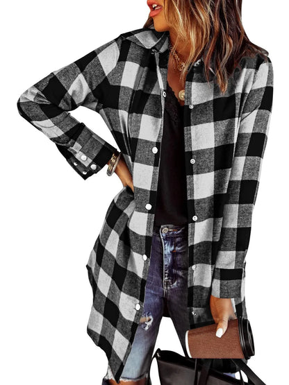 🌸NOUVELLE VENTE CHAUDE🔥Veste chemise longue à carreaux pour femmes