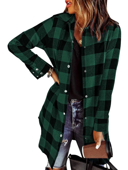 🌸NOUVELLE VENTE CHAUDE🔥Veste chemise longue à carreaux pour femmes