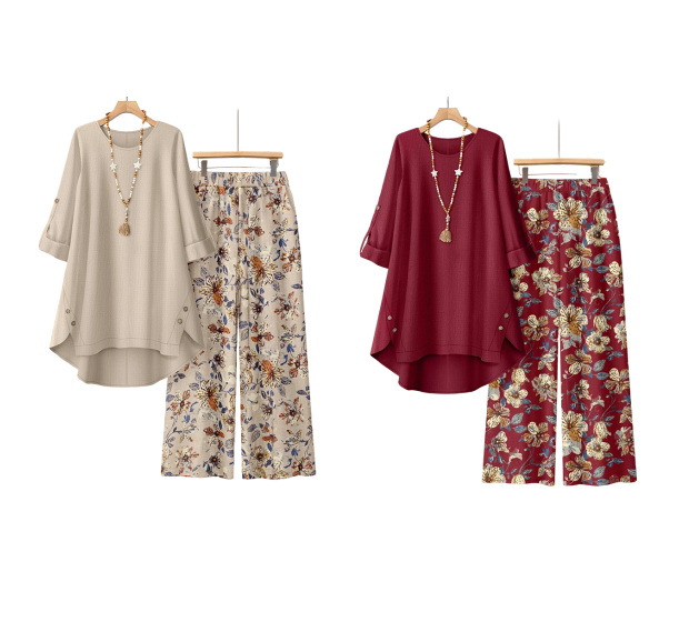 👚 50 % DE RÉDUCTION EN CE MOMENT ! 🌿 Ensemble femme composé d'un haut à manches courtes et d'un pantalon en coton et lin – Respirant et léger – Idéal pour l'été, le bureau ou les journées décontractées – Coupe ample avec une texture naturelle 🌸✨