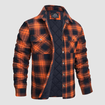 Veste de chemise en flanelle pour hommes Manteau à carreaux à manches longues, matelassé et doublé Vêtements d'extérieur épais à boutons pour l'hiver