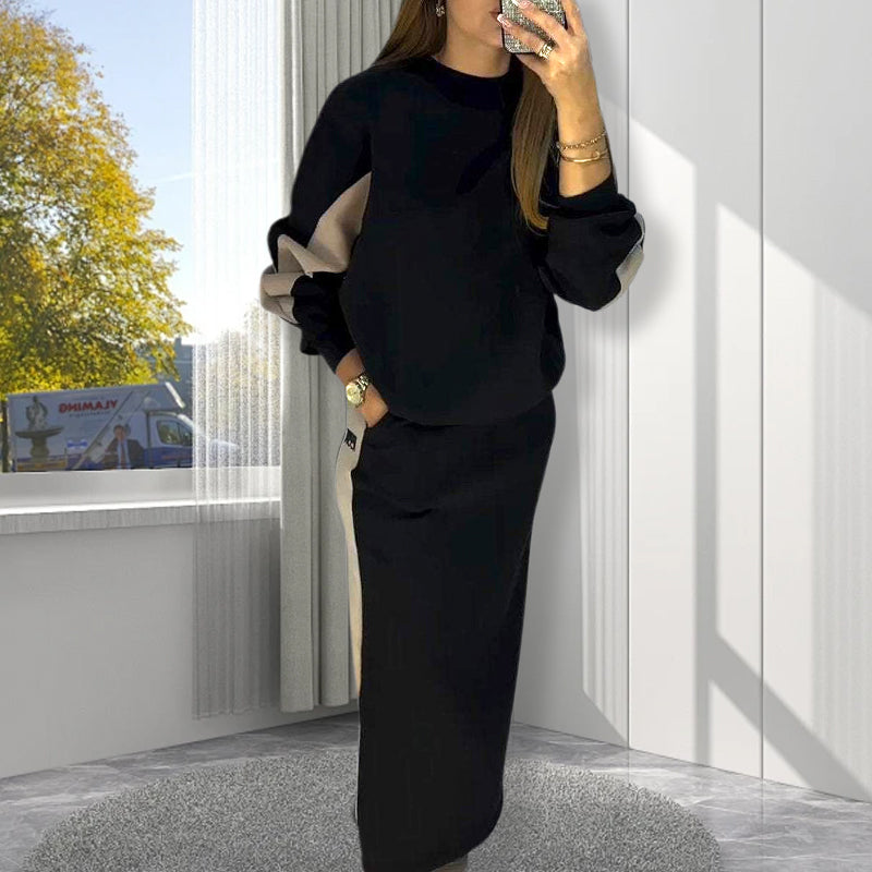 ⏳Spécial à durée limitée⏰Haut à manches longes motifs colorés & Jupe fendue - Ensemble✨