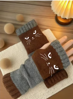🎁 Promotion du dernier jour 50 % DE RÉDUCTION 🐱 Gants tricotés pour femmes avec motif chat — Pour des mains au chaud et des doigts libres 🧶