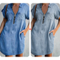 ⌛Offre à durée limitée – Robe-chemise décontractée en jean pour femme, coupe ample, revers, manches courtes, fermeture éclair et poches