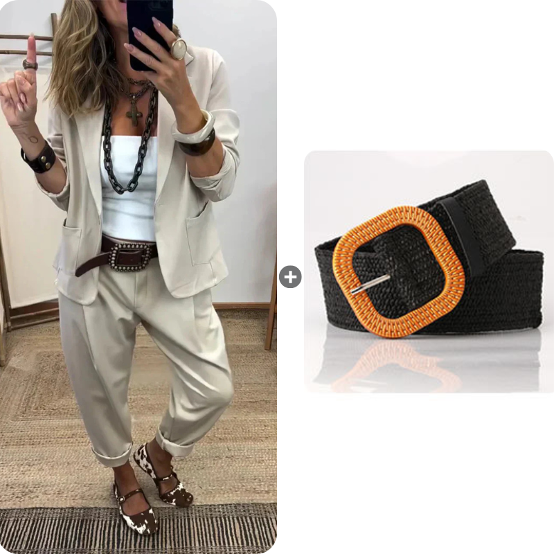 Veste à col pour femme + pantalon - Ensemble élégant pour aller au travail