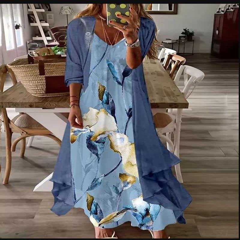 Robe longue à imprimé floral en deux pièces