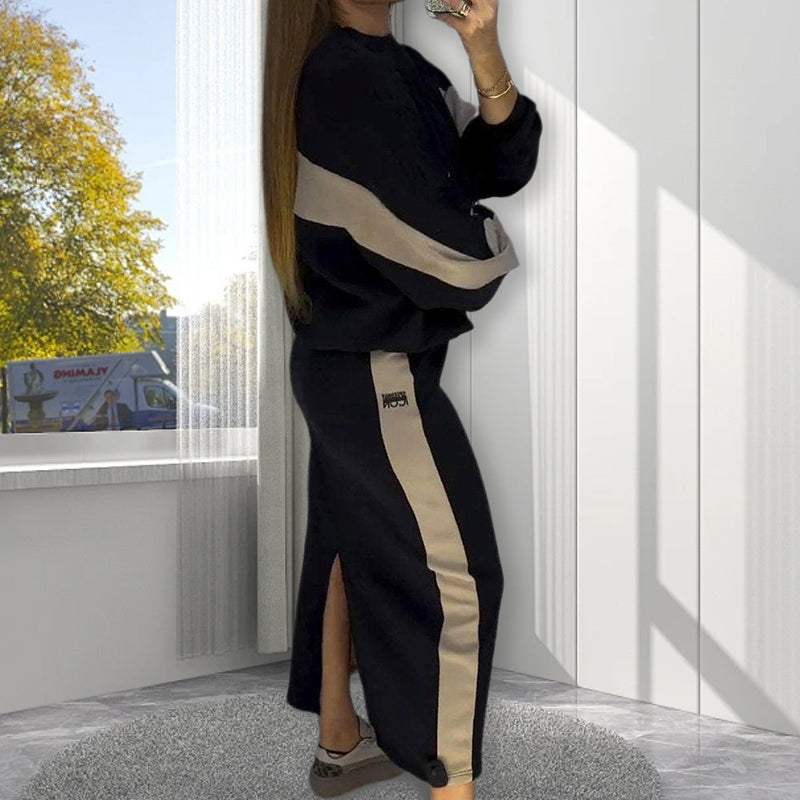 ⏳Spécial à durée limitée⏰Haut à manches longes motifs colorés & Jupe fendue - Ensemble✨