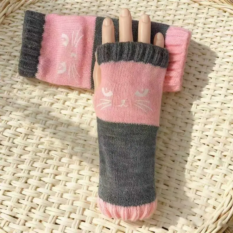 🎁 Promotion du dernier jour 50 % DE RÉDUCTION 🐱 Gants tricotés pour femmes avec motif chat — Pour des mains au chaud et des doigts libres 🧶