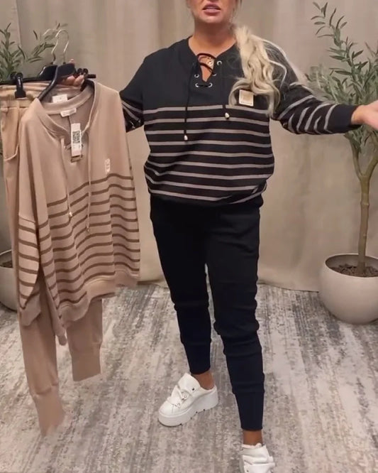 Ensemble sport deux pièces décontracté à rayures