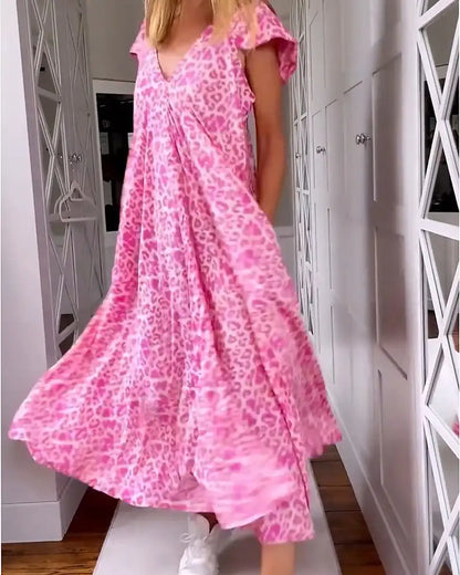 🌸 Promotion de printemps 50 % RÉDUCTION ✨ Col en V Robe maxi imprimée à manches courtes