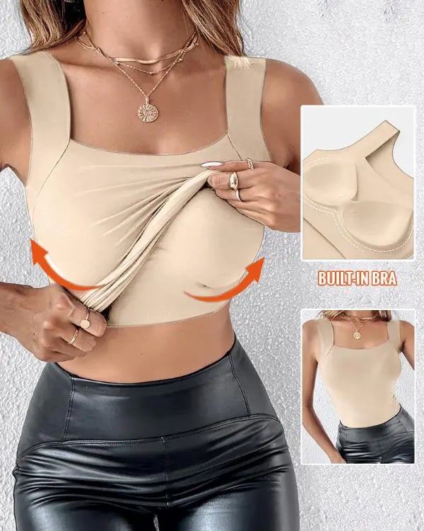 🔥Dernier jour 49 % de réduction💖Débardeur Femme Ultra Confortable 😌 à Encollure U | Avec Soutien-gorge Intégré pour un Look Parfait 💫✨