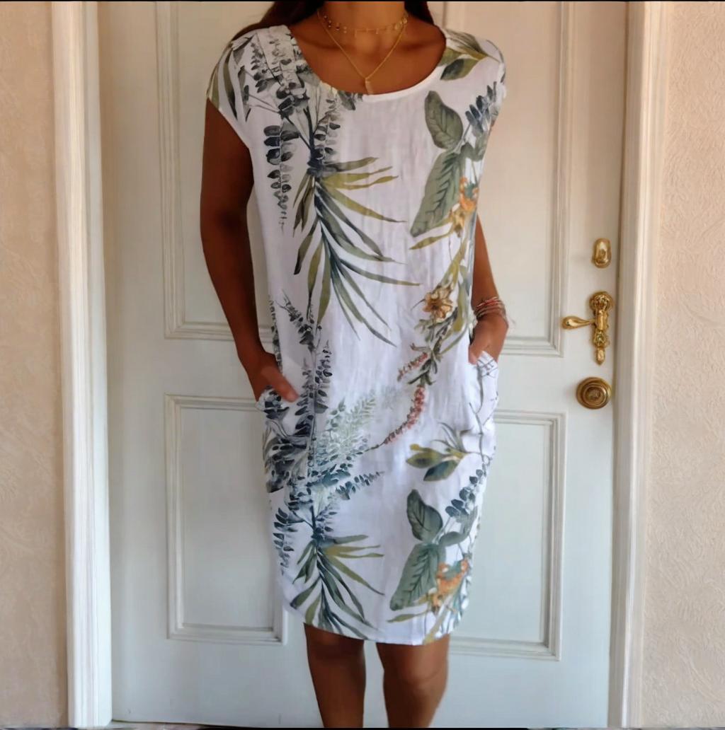 🌷Vente de printemps 53% de réduction🍀Robe à col rond à imprimé botanique pour femmes