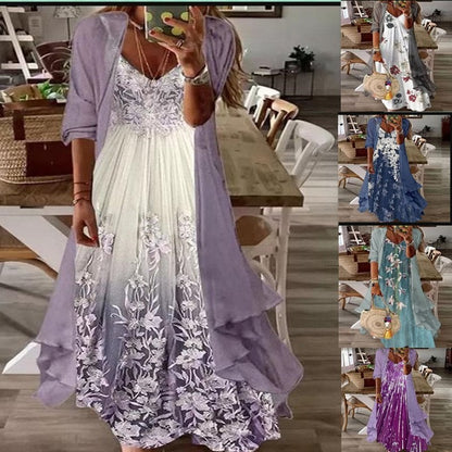 Robe longue à imprimé floral en deux pièces