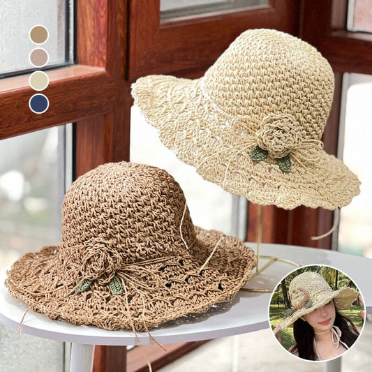 👒Élégant Chapeau de Paille au Crochet avec Détail à Volants