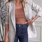 Veste de tailleur pour femme à revers simple en tissu écossais à carreaux