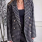 Veste de tailleur pour femme à revers simple en tissu écossais à carreaux