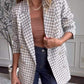 Veste de tailleur pour femme à revers simple en tissu écossais à carreaux