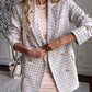 Veste de tailleur pour femme à revers simple en tissu écossais à carreaux