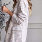 Veste de tailleur pour femme à revers simple en tissu écossais à carreaux