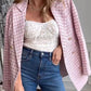 Veste de tailleur pour femme à revers simple en tissu écossais à carreaux