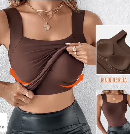 🔥Dernier jour 49 % de réduction💖Débardeur Femme Ultra Confortable 😌 à Encollure U | Avec Soutien-gorge Intégré pour un Look Parfait 💫✨