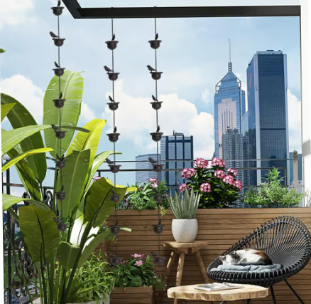 🔥Soldes à durée limitée 50 % de réduction🔥Quand la pluie rencontre l'art – Chaîne de pluie décorative avec motif bain d'oiseaux