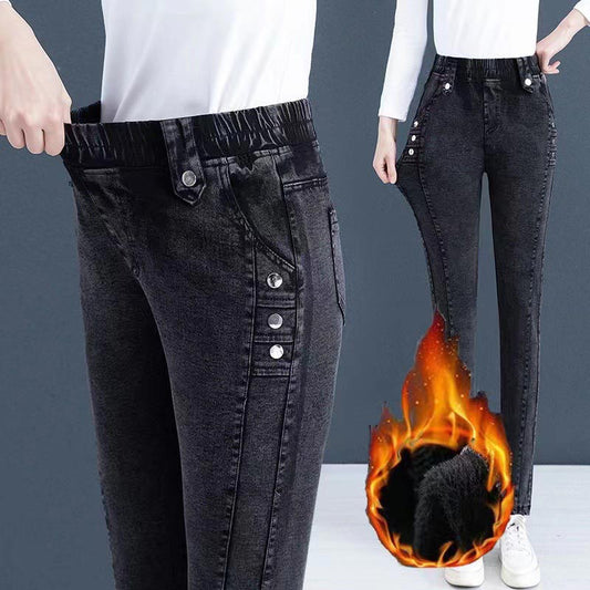 Jeans skinny souples, chauds et pelucheux pour femmes