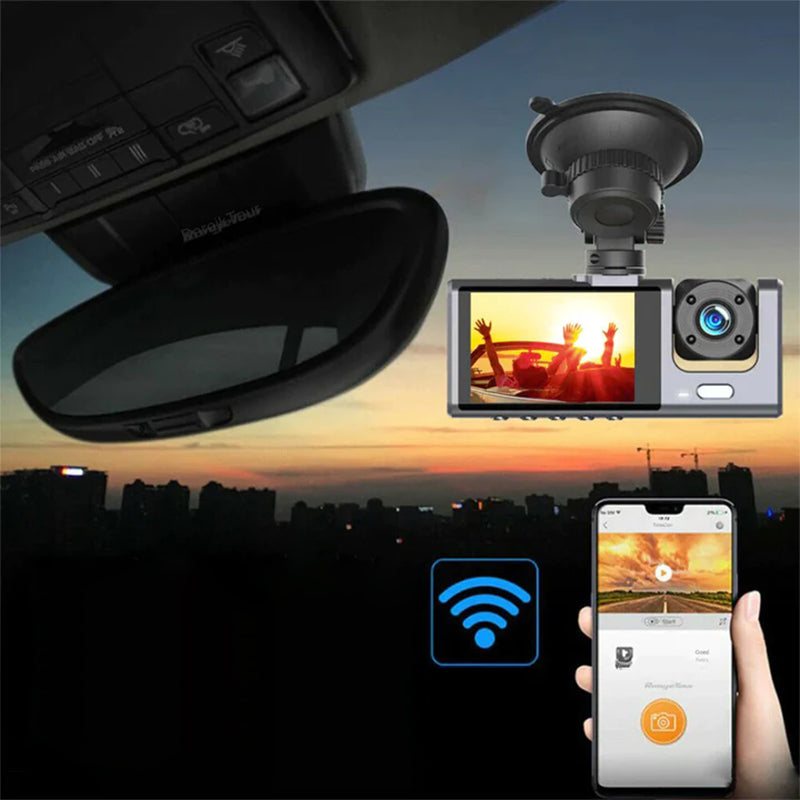 🚗 Caméra de tableau de bord double objectif – 170° grand angle, vision nocturne HD et surveillance 24h pour une sécurité totale