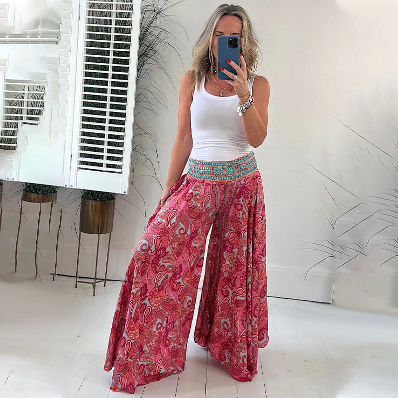 💖40% de réduction💖Pantalon léger à imprimé ethnique, taille élastique