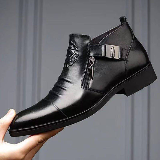 👞 Bottines en cuir avec fermeture éclair double face et extrémités pointues pour hommes✨Livraison gratuite