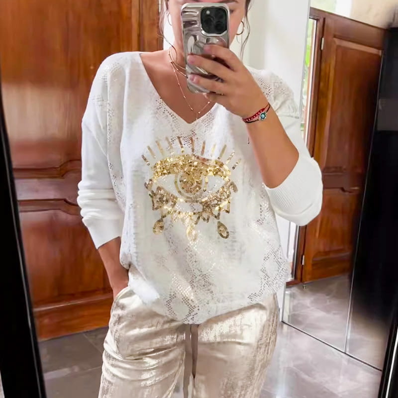 🌷VENTE DU DERNIER JOUR 49% DE RÉDUCTION 💝Ensemble top et pantalon à paillettes Devil's Eye Gold Foil