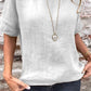 Blouse à manches mi-longues en lin et coton unie à col rond pour femmes